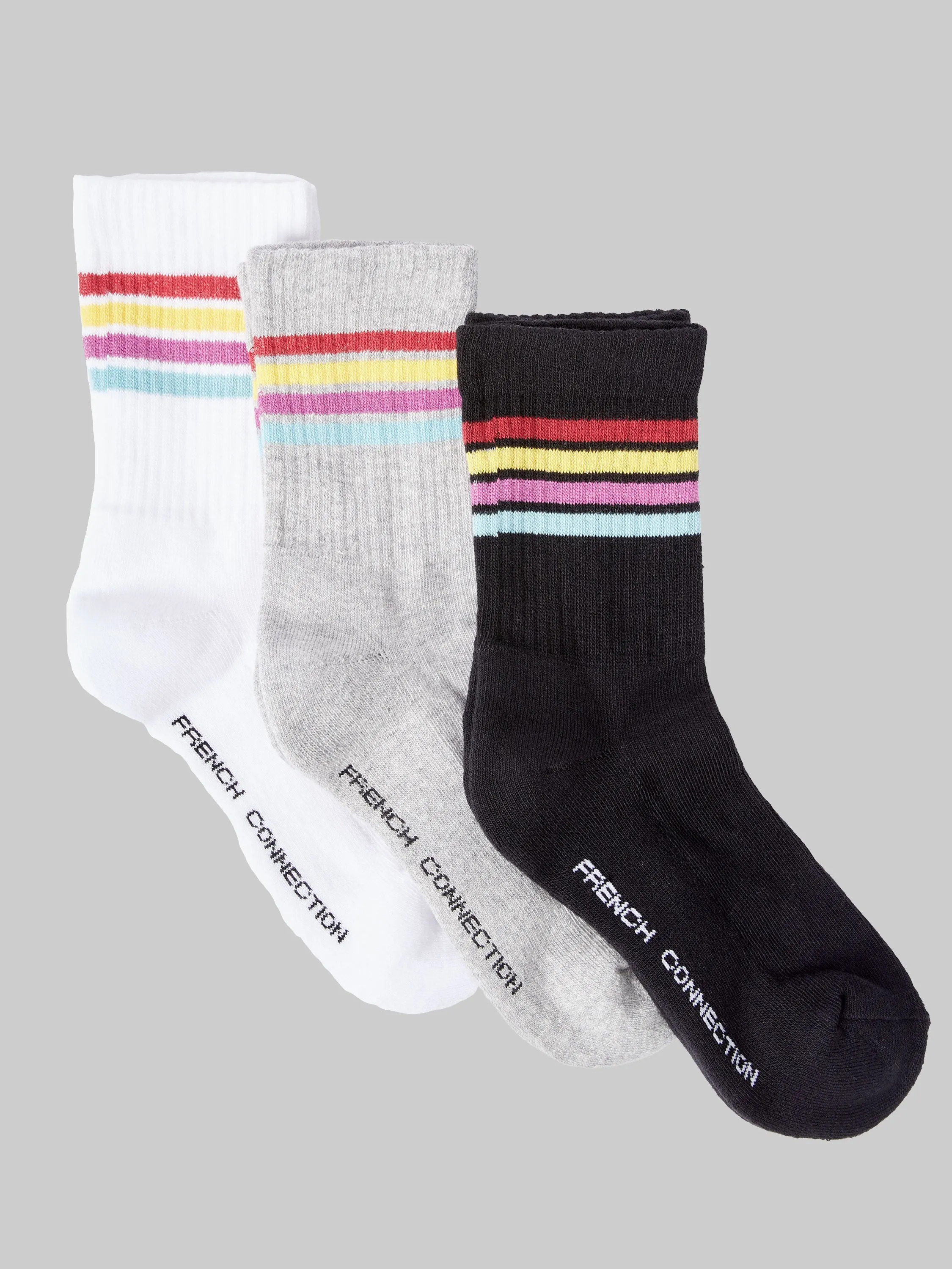 3 Pack French Connection 4 Stripe Crew Socks