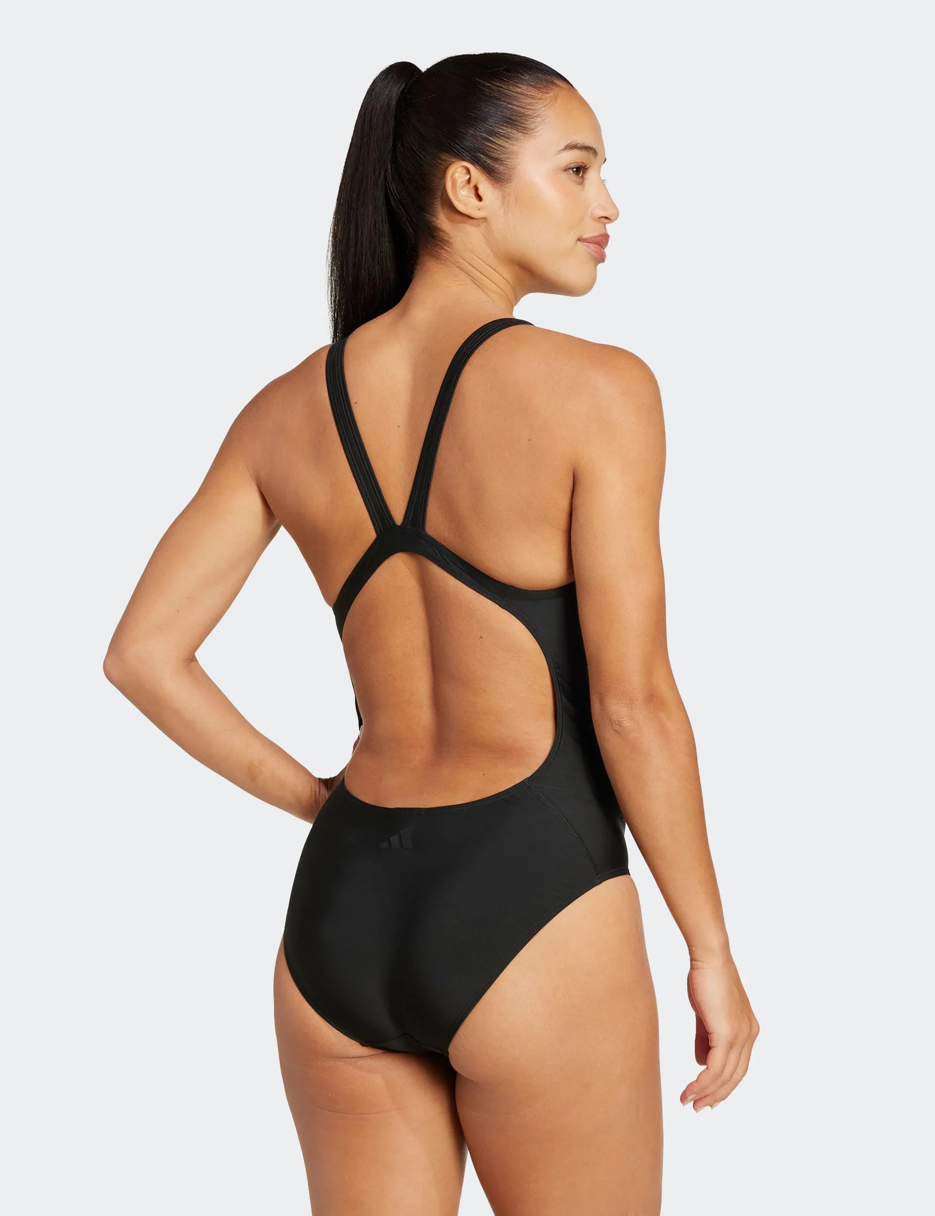 3-Stripes Graphic V-Back Swimsuit - Black