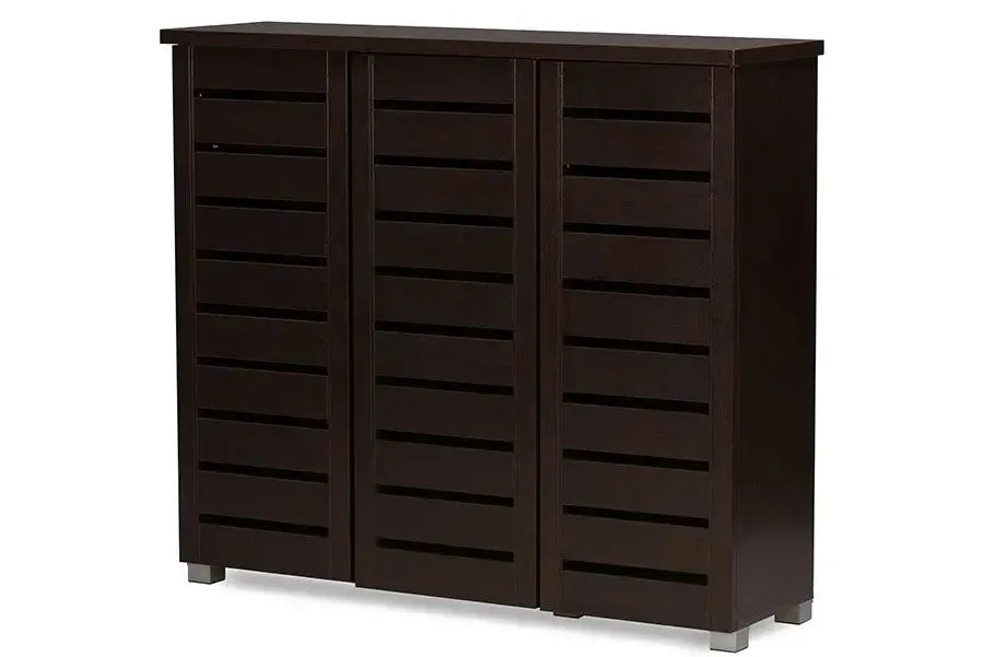 Adalwin 3-Door Dark Brown Wooden Entryway Shoes Storage Cabinet