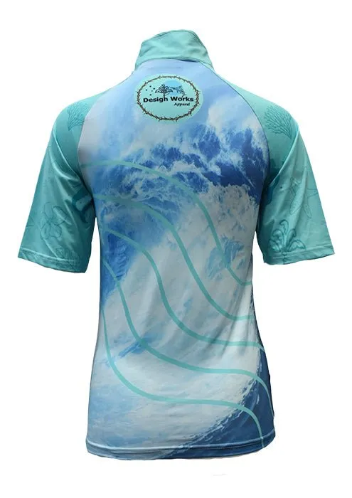 Adult Short Sleeve Sun Safe Rashie - Aqua Waves