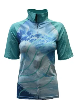 Adult Short Sleeve Sun Safe Rashie - Aqua Waves