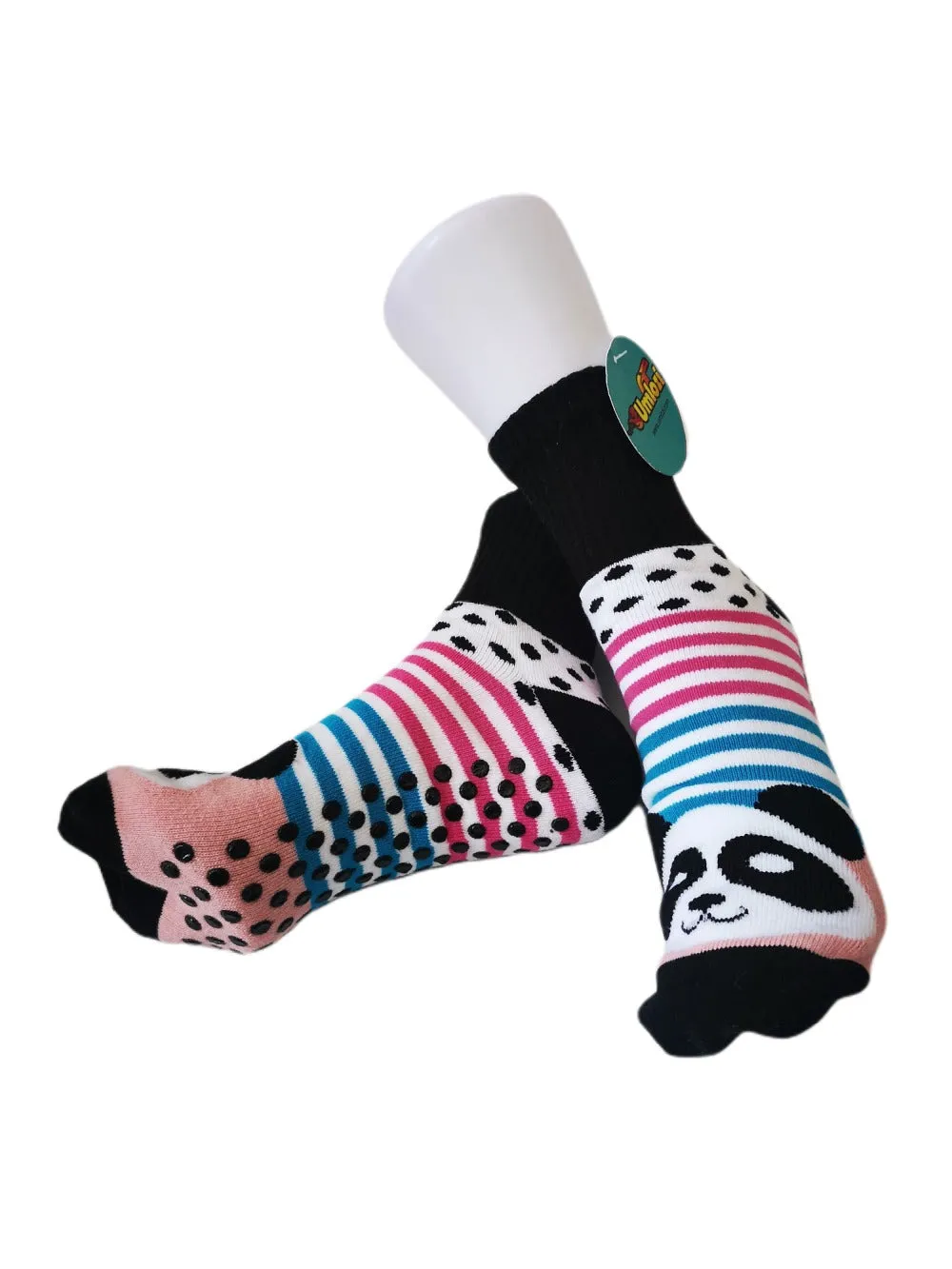 Adult Slipper Socks With Non Slip Grip Pads -Reg Cut - Assorted Pack of 3 (Panda)