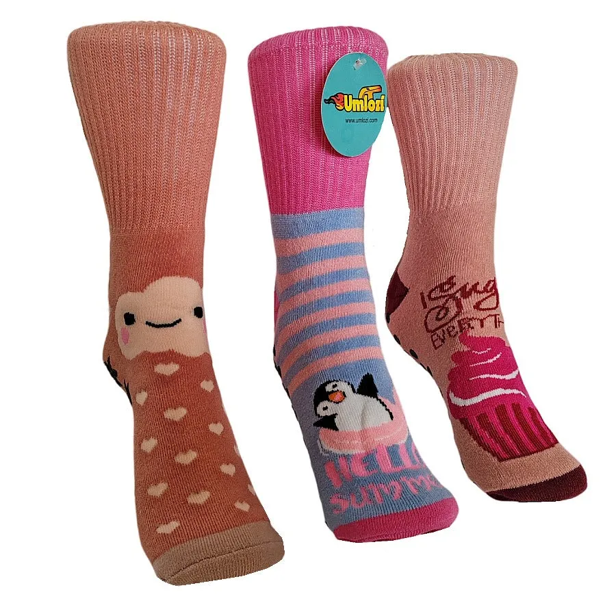 Adult Slipper Socks With Non Slip Grip Pads -Reg Cut - Assorted Pack of 3 (Panda)