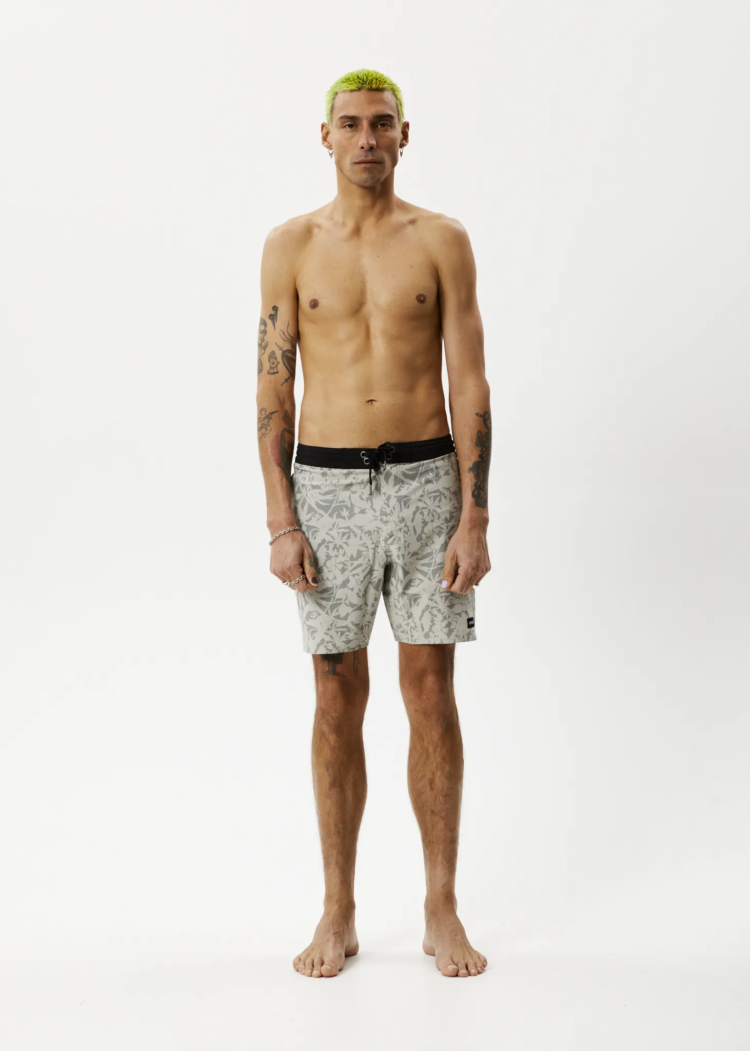 AFENDS Mens Bouquet - Fixed Waist Boardshorts - Olive Floral