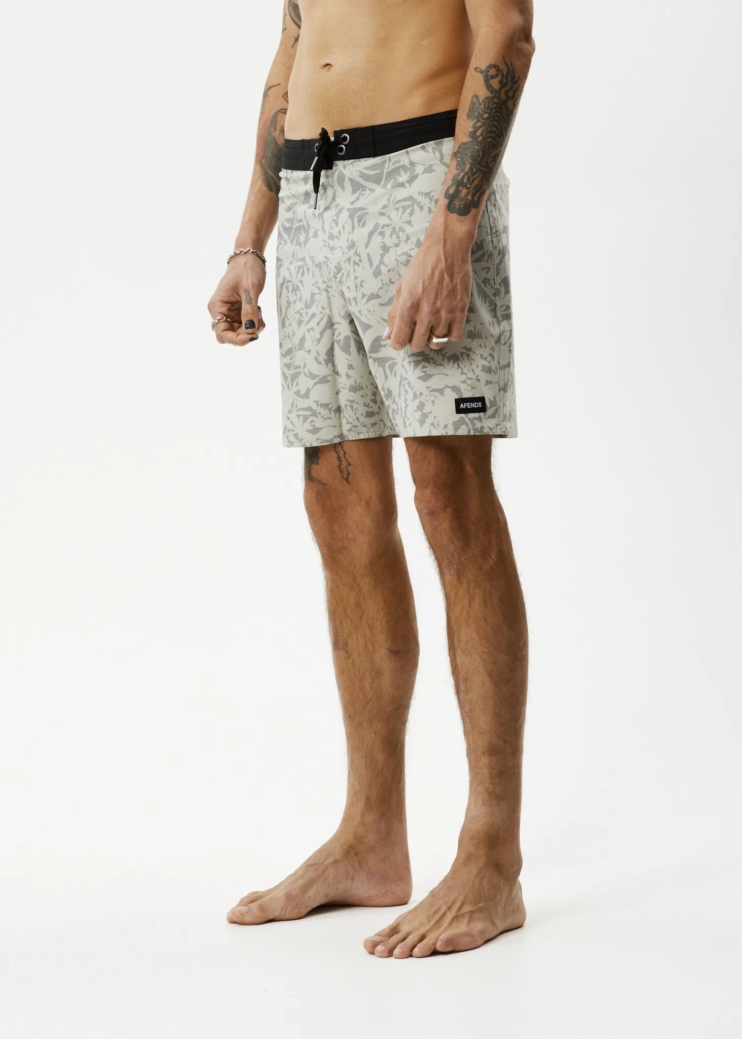 AFENDS Mens Bouquet - Fixed Waist Boardshorts - Olive Floral