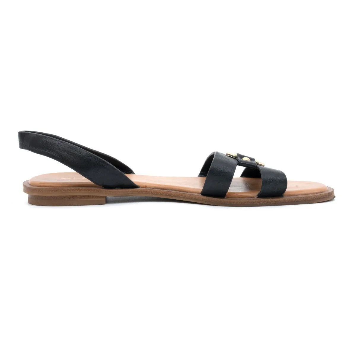 Aldo Slingback Flat Sandals Leather Black Colour For Women