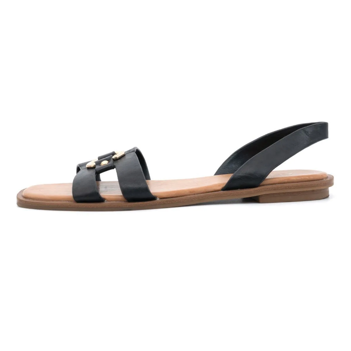 Aldo Slingback Flat Sandals Leather Black Colour For Women