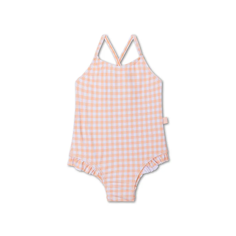 Apricot Orange Print  Girl Swimsuit