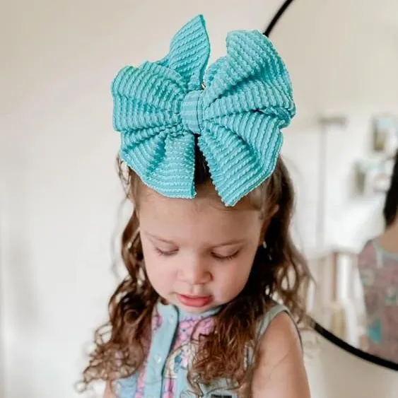 Aqua Cozy Ribbed Bow