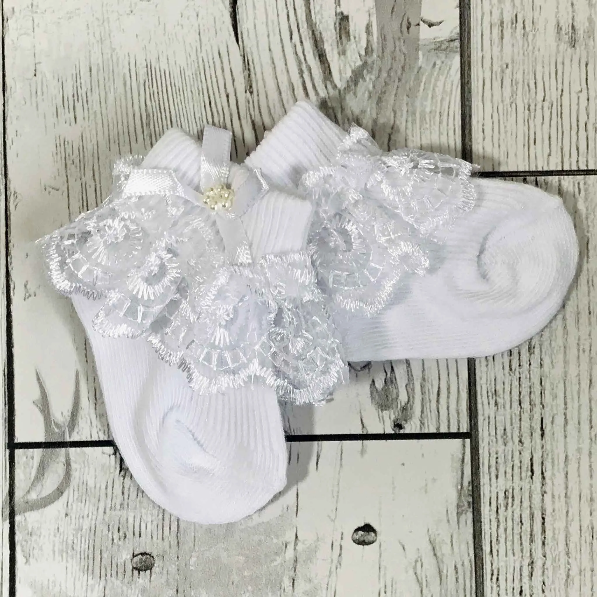 Baby Girls Frilly Ankle Socks - White