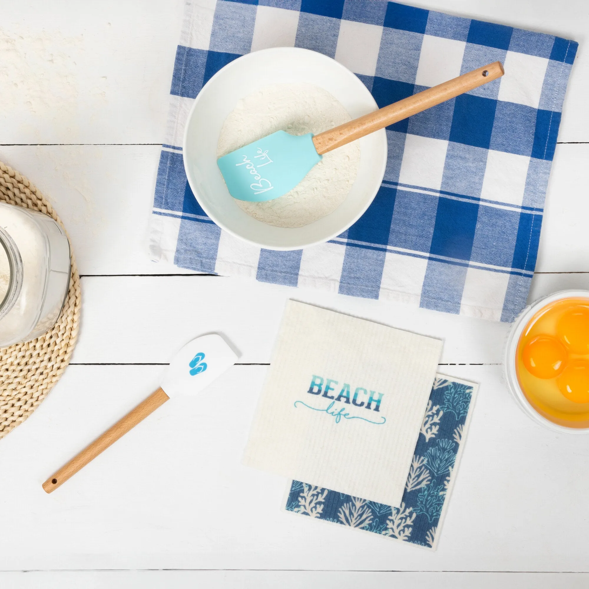 Beach Life Spatula and Reusable Dish Cloth Set (2 of Each)