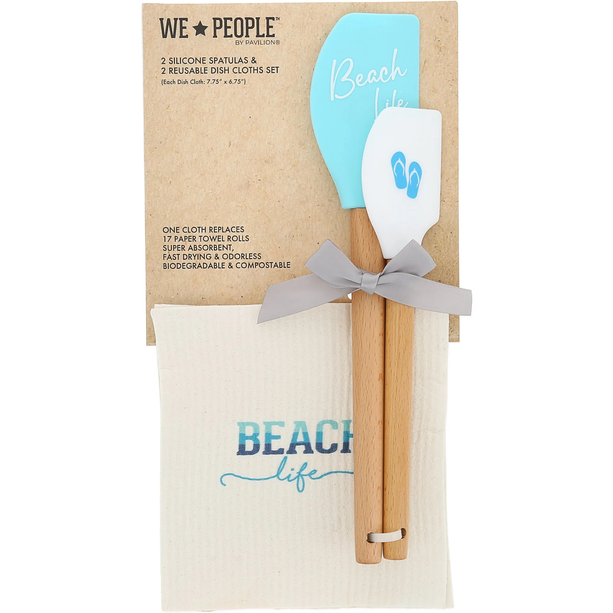 Beach Life Spatula and Reusable Dish Cloth Set (2 of Each)