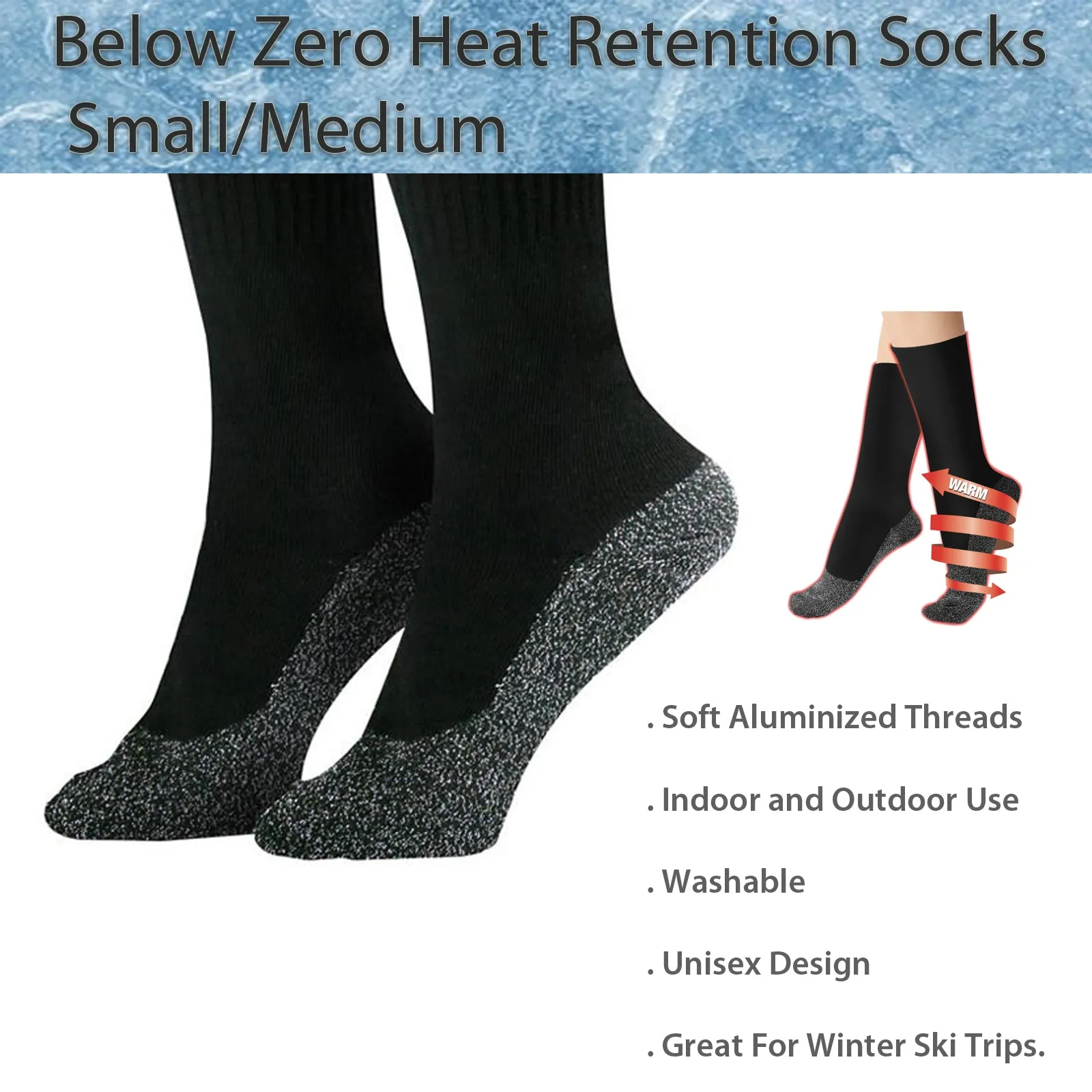 Below Zero Heat Retention Socks in Black - Small/Medium for Ultimate Comfort