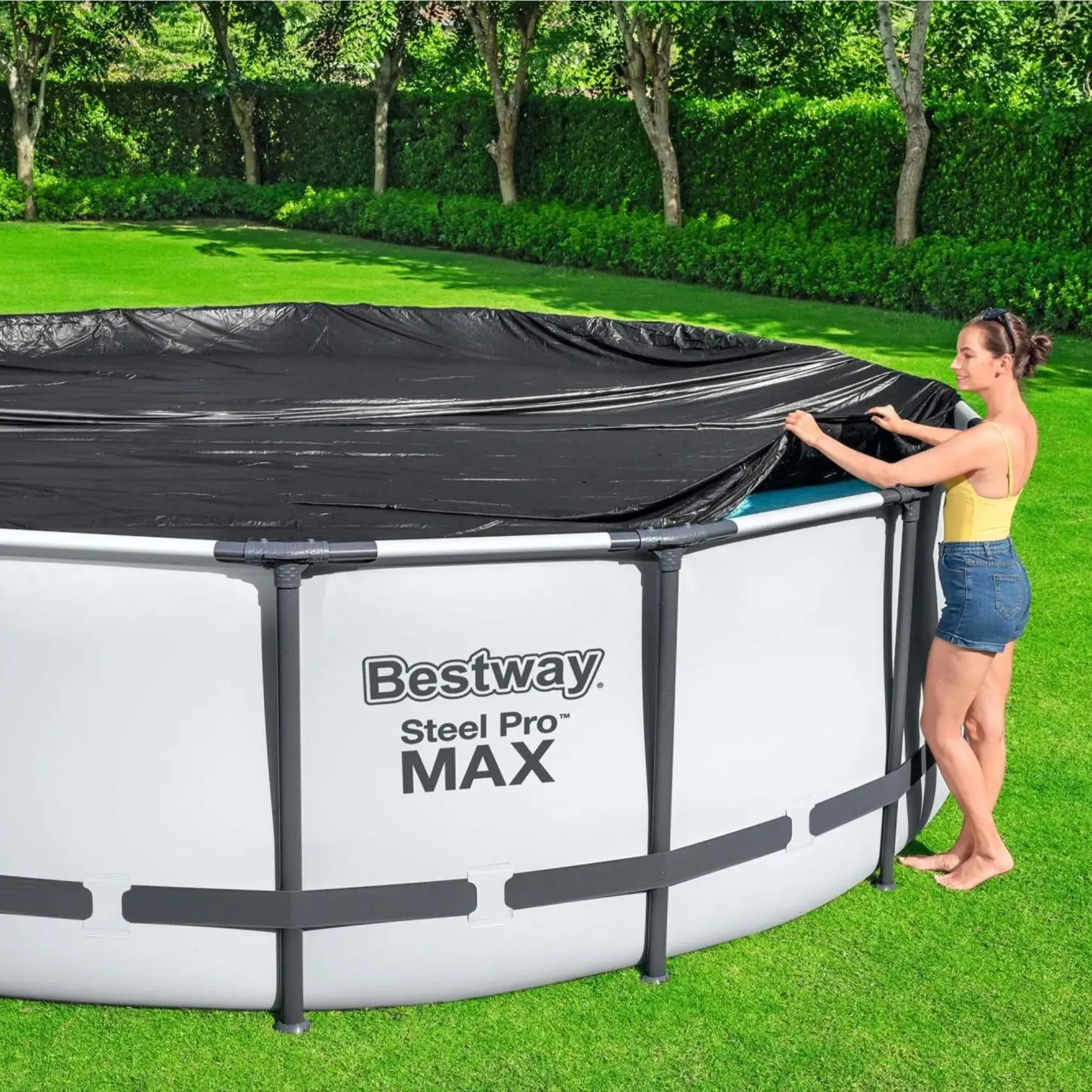 Bestway Flowclear 14 Feet Round Above Ground Pool Solar Pool Cover Only, Blue