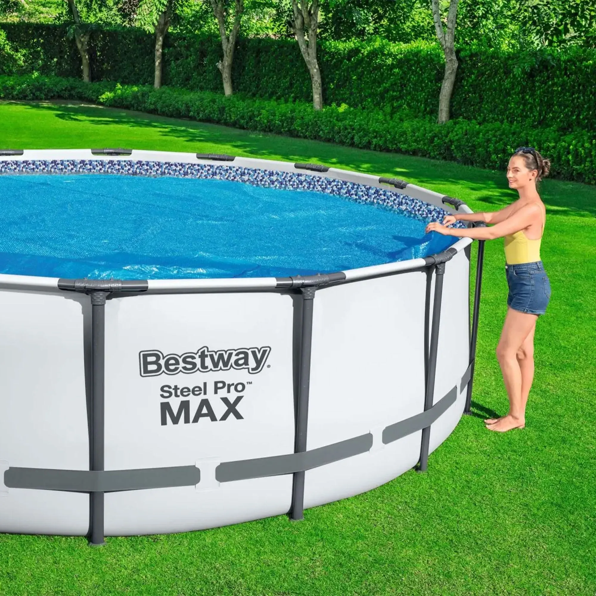 Bestway Flowclear 14 Feet Round Above Ground Pool Solar Pool Cover Only, Blue