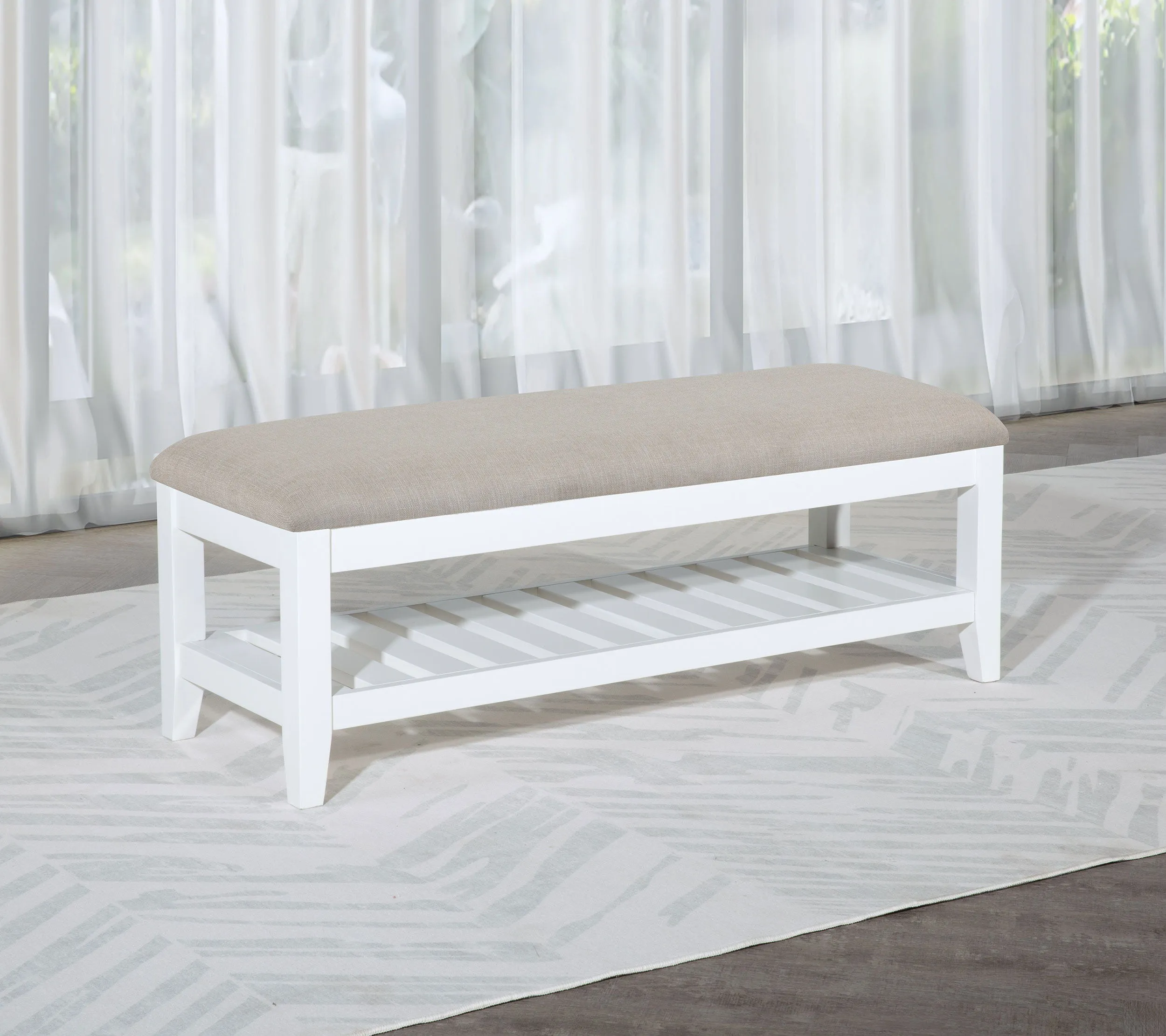 Bexhill - Upholstered Rectangular Bench with Shelf - White