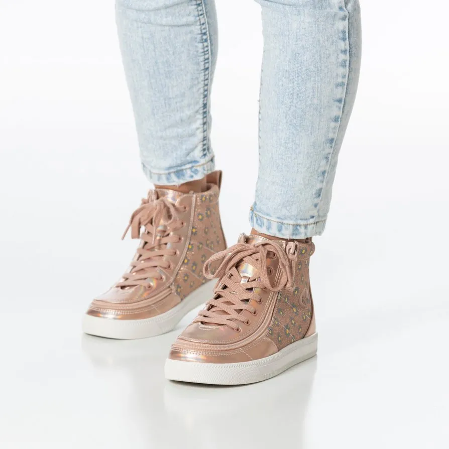 Billy Footwear (Kids) - High Top Rose Gold Daisy Faux Leather Shoes