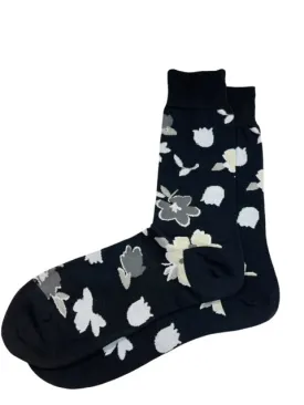 Black Floral Cotton Dress Socks By Paul Malone