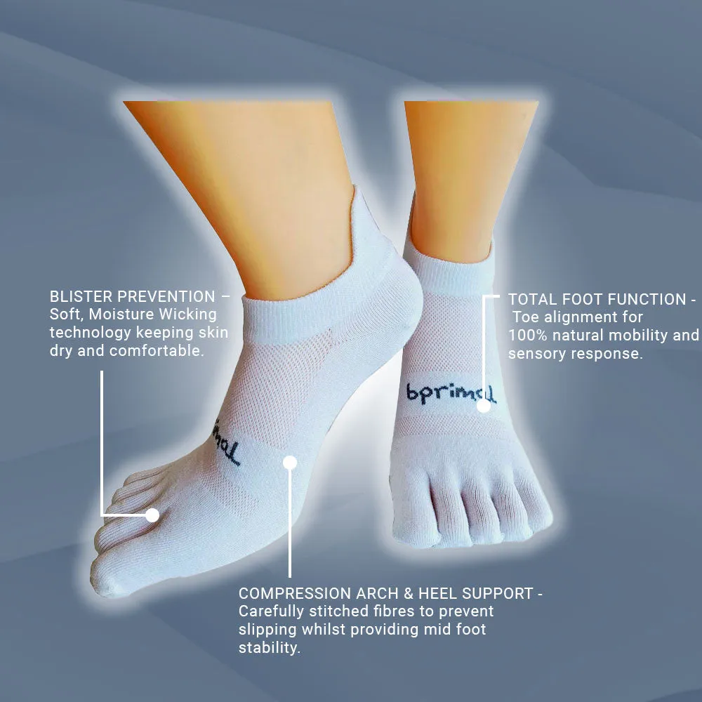 Bprimal YOUTH Everyday Five-Toe Socks - No-Show - Regular Weight - White