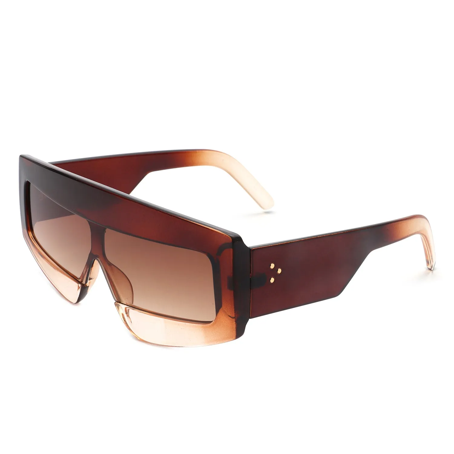 Celestia - Oversized Rectangle Square Tinted Flat Top Sunglasses