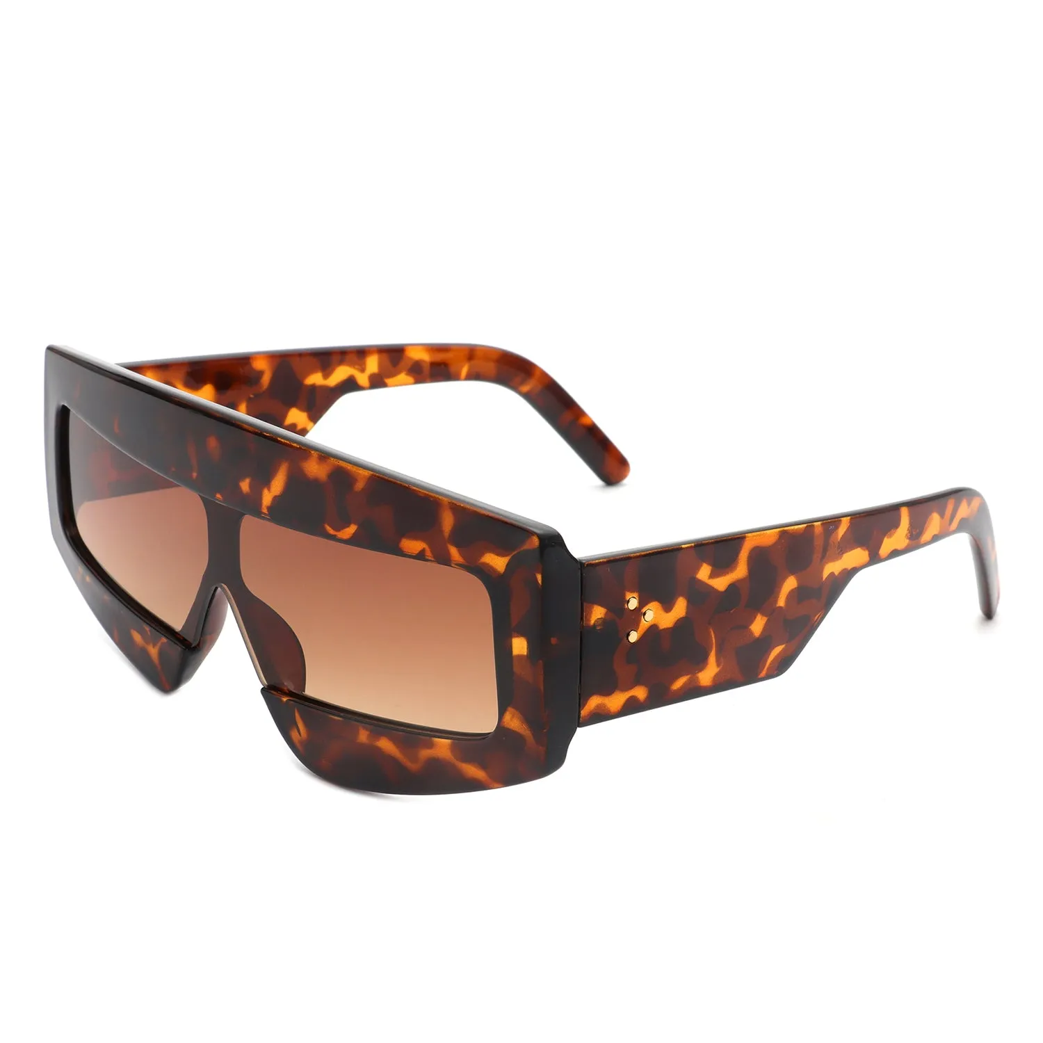 Celestia - Oversized Rectangle Square Tinted Flat Top Sunglasses