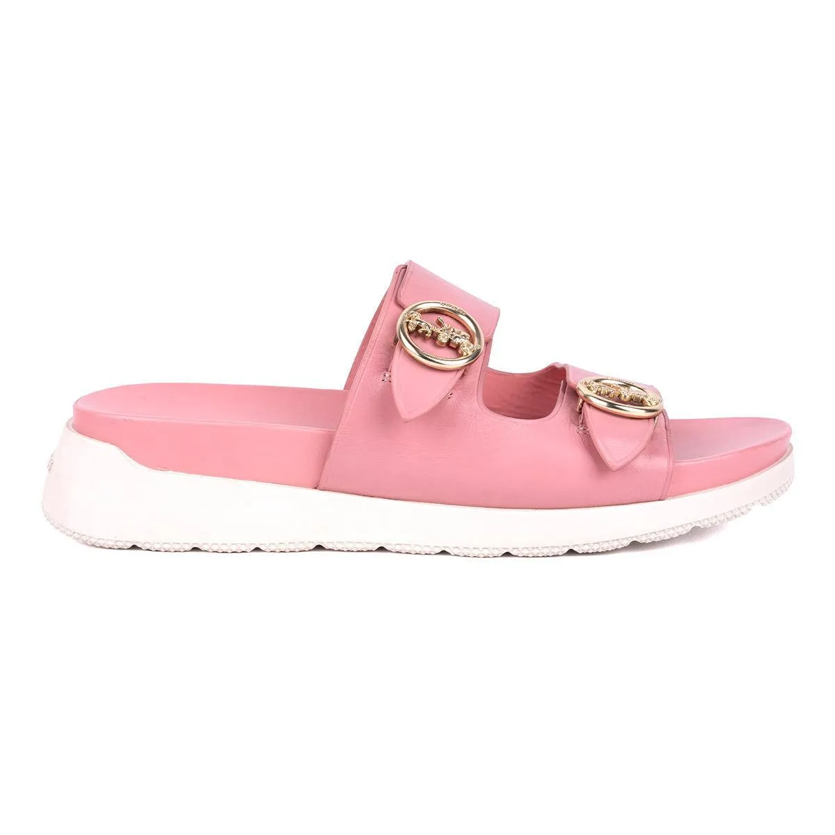 Coach Outlet Gable Strap Flat Sandals Leather Pink Colour For Women