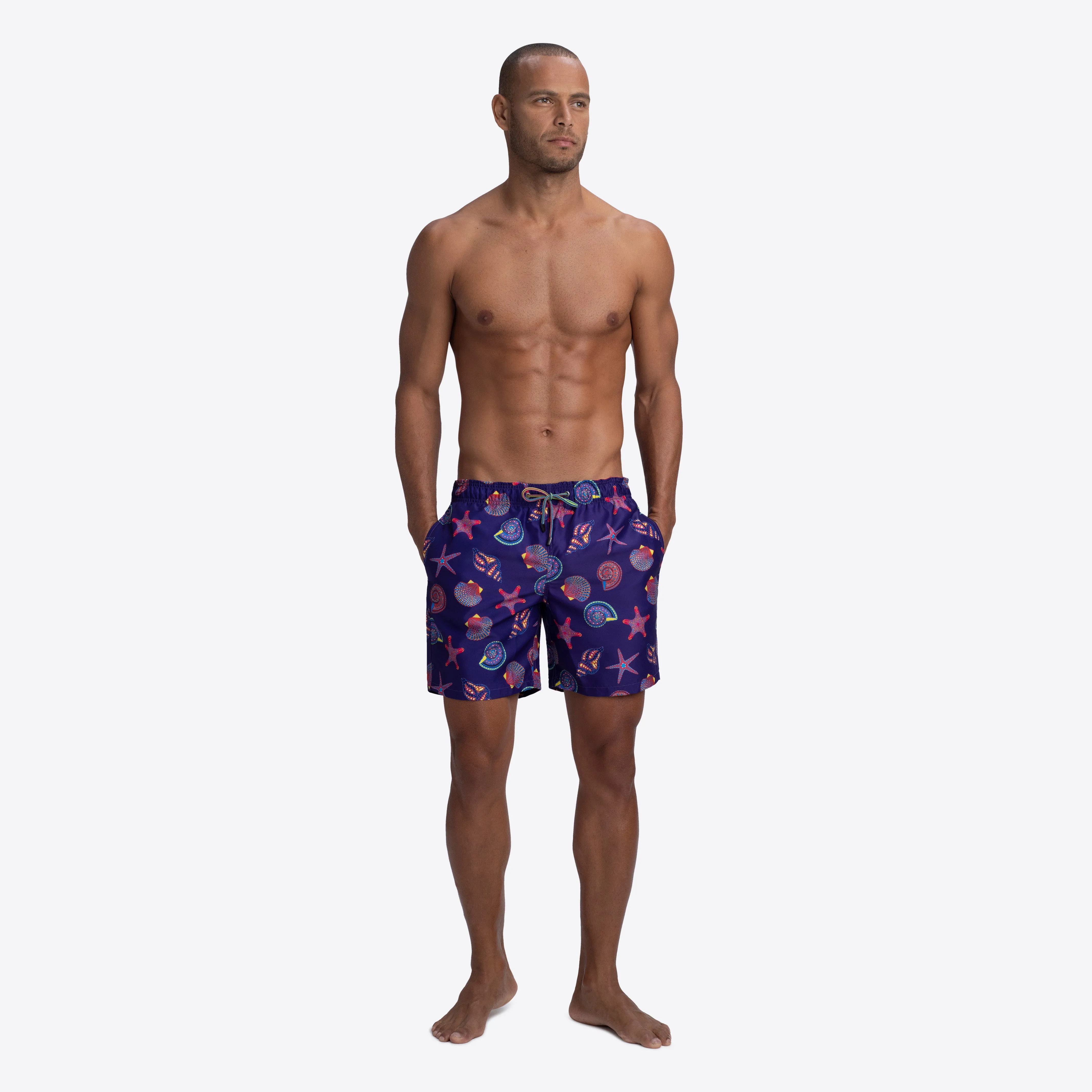 DELANO Seashell Print Swim Trunks