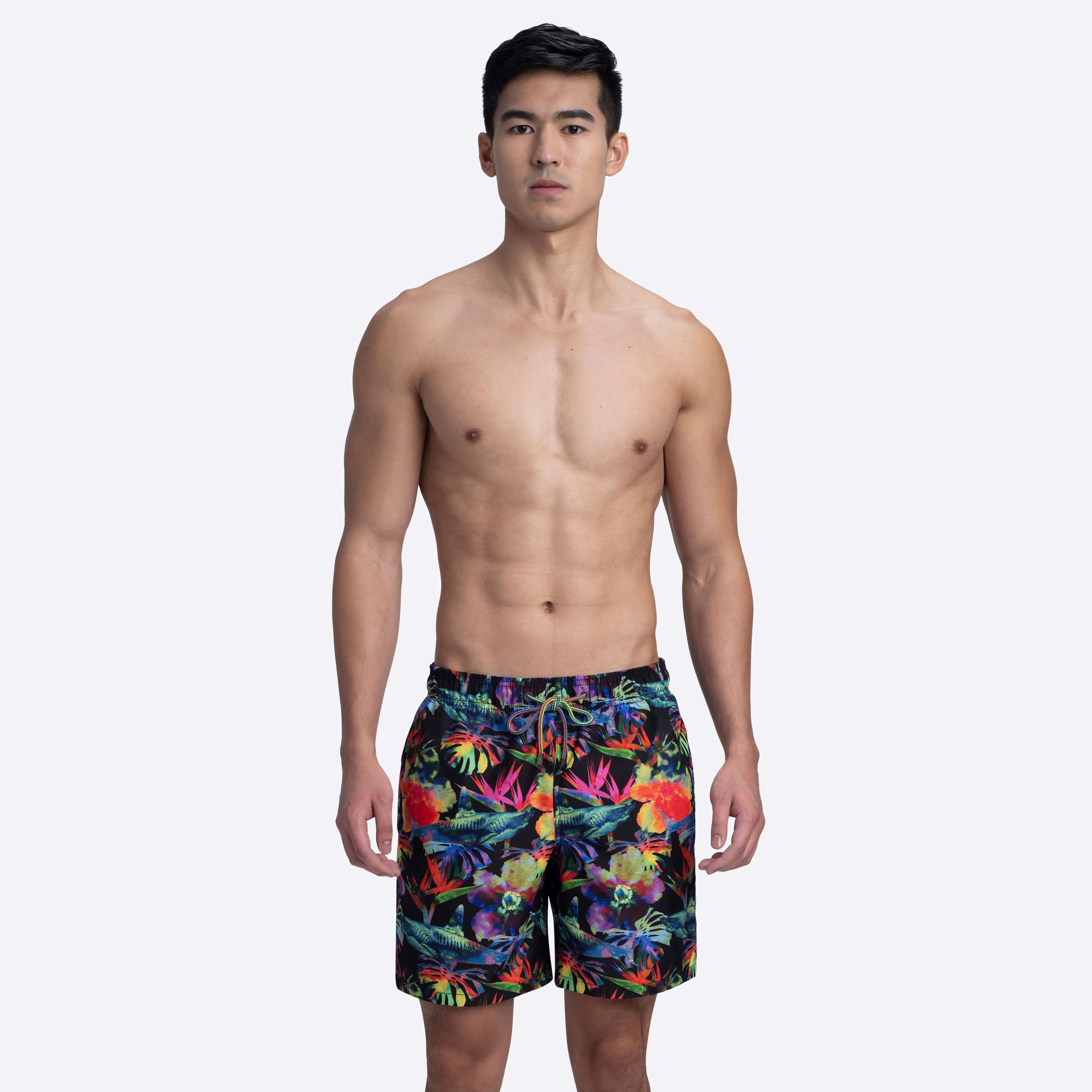 DELANO Tropical Shark Print Swim Trunks