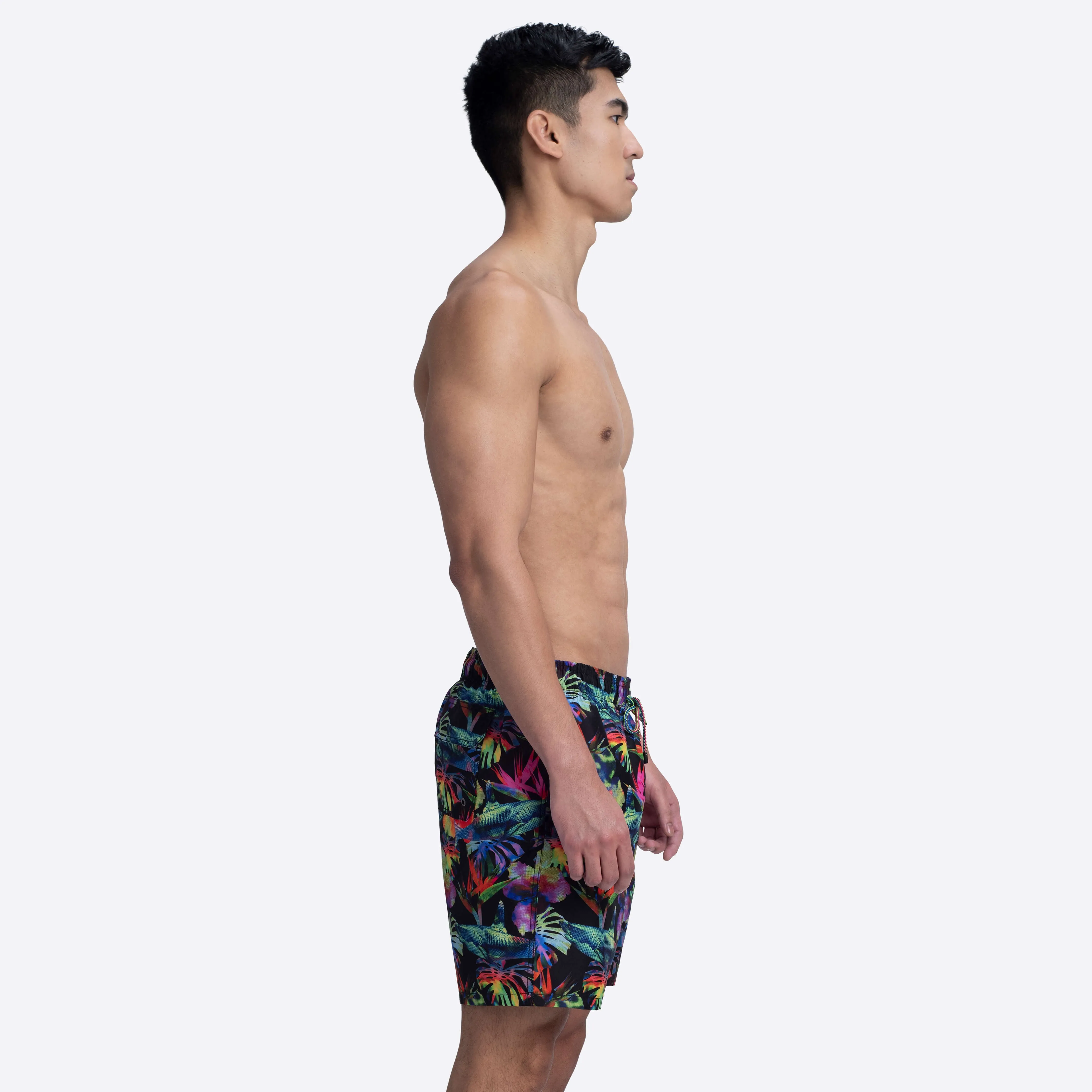 DELANO Tropical Shark Print Swim Trunks