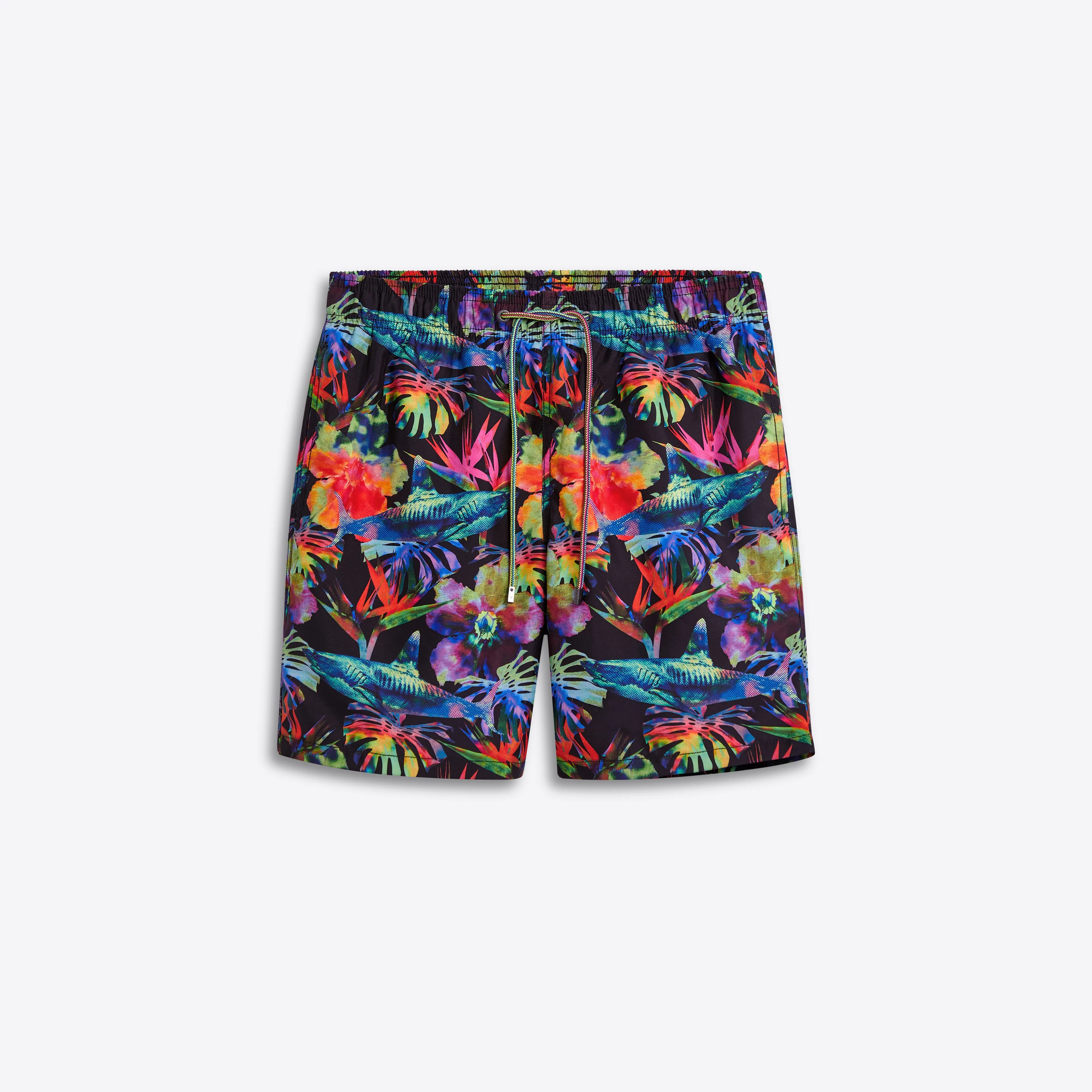 DELANO Tropical Shark Print Swim Trunks