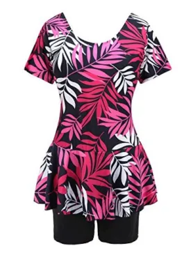 Floral Leaf Print One Piece Swim Dress 12-14