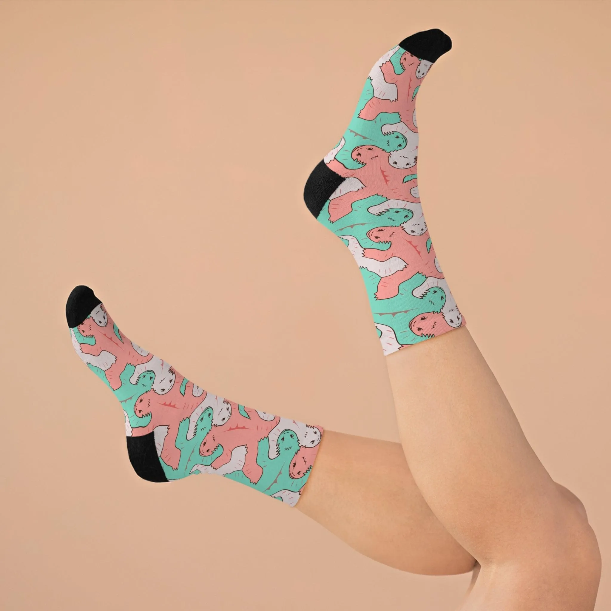 Funky Pink and Green Lizard Tessellation Socks