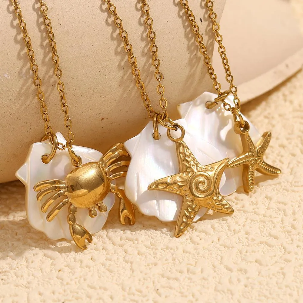 Gold Seashell and Starfish Necklace – Trendy Coastal Jewelry