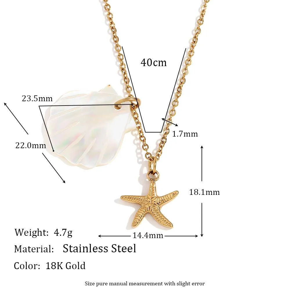 Gold Seashell and Starfish Necklace – Trendy Coastal Jewelry