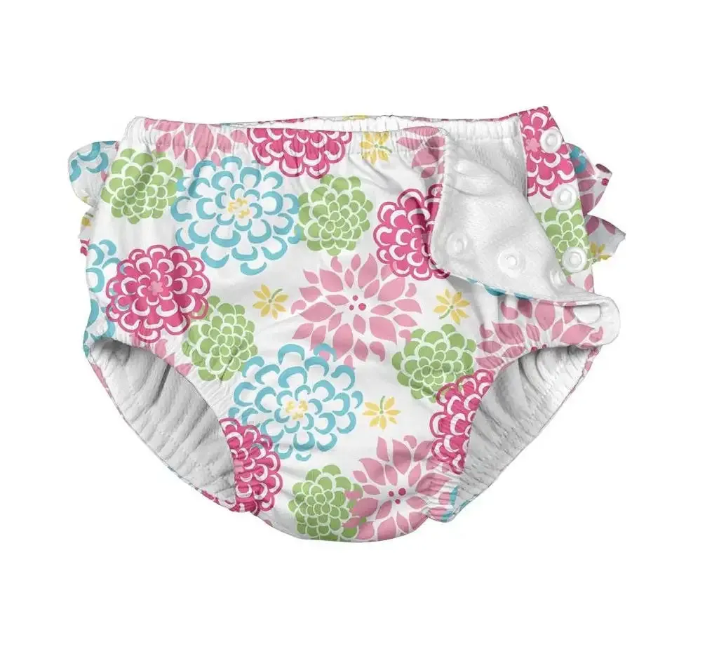 Green Sprouts Ruffle Snap Reusable Absorbent Swimsuit Diaper (White Zinnia-24Months)