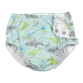 Green Sprouts Snap Reusable Absorbent Swimsuit Diaper-Light Aqua Shark Sealife