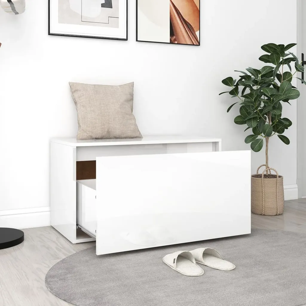 Hall Bench 80x40x45 cm High Gloss White Engineered Wood