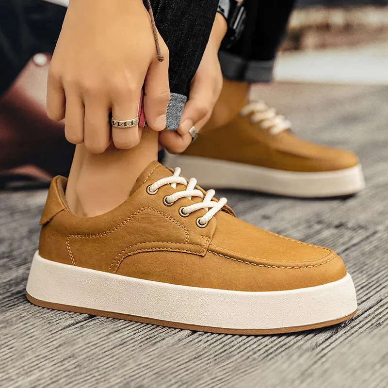 Hnzxzm Men’s Leather Shoes Casual Flat Shoes Lace Up Soft Soles Shoes Dating Fashion Banquet Male Shoes Breathable Men Sneakers