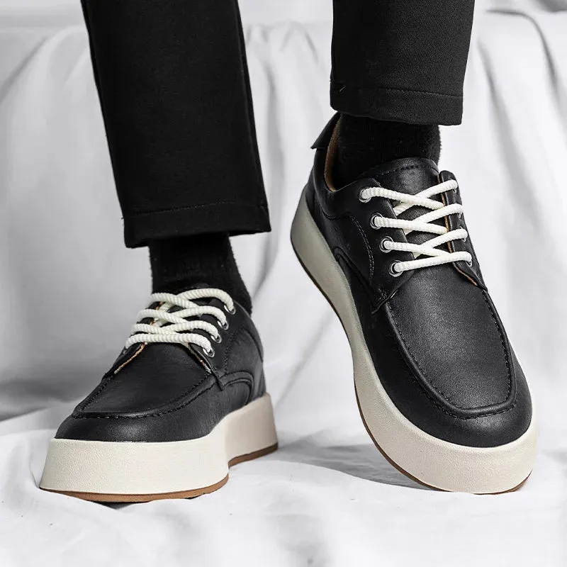 Hnzxzm Men’s Leather Shoes Casual Flat Shoes Lace Up Soft Soles Shoes Dating Fashion Banquet Male Shoes Breathable Men Sneakers