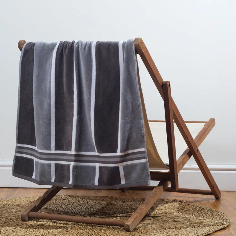 Laguna Stripe Velour Beach Towel - Steel & Ash Grey