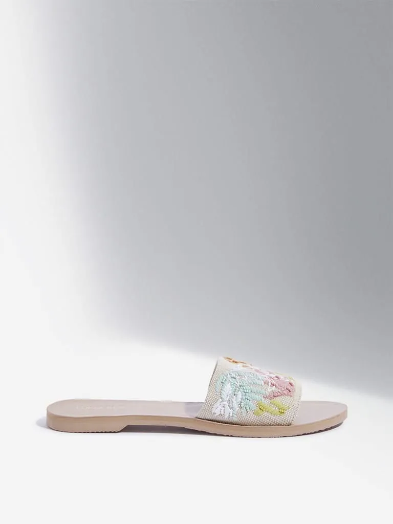 LUNA BLU Multicolour Tropical Embroidered Slides