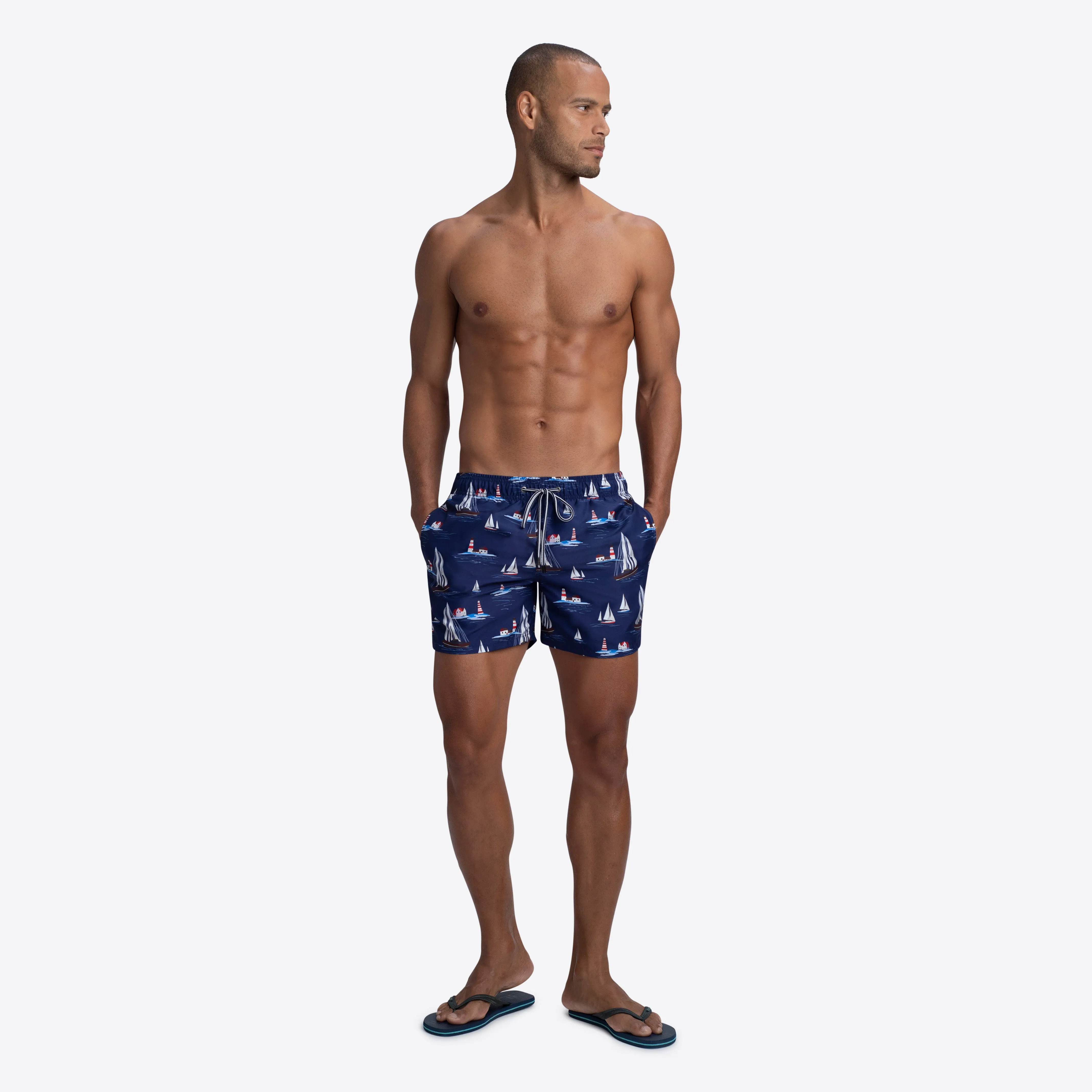 MAX Sailboat and Lighthouse Print Swim Trunks