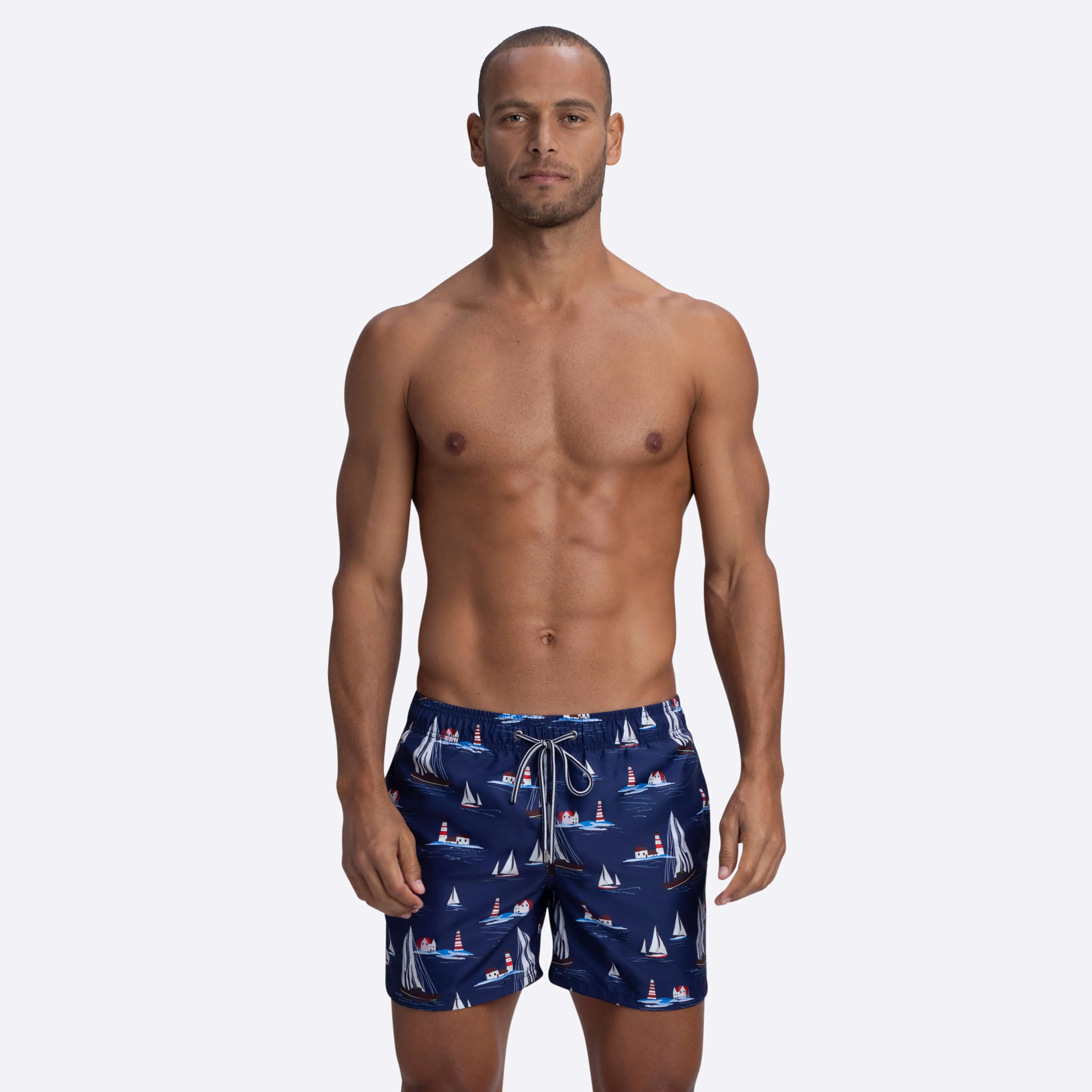 MAX Sailboat and Lighthouse Print Swim Trunks