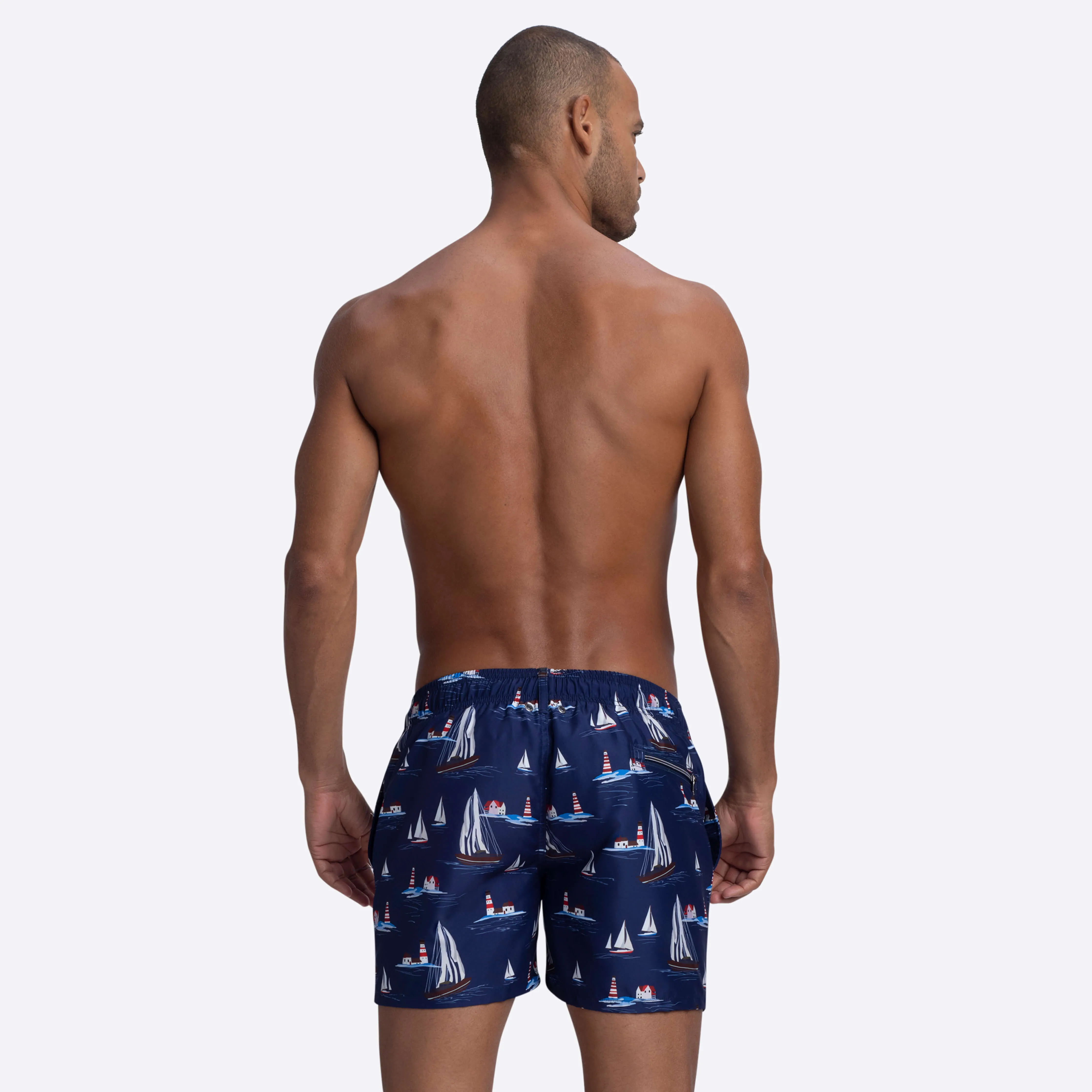 MAX Sailboat and Lighthouse Print Swim Trunks