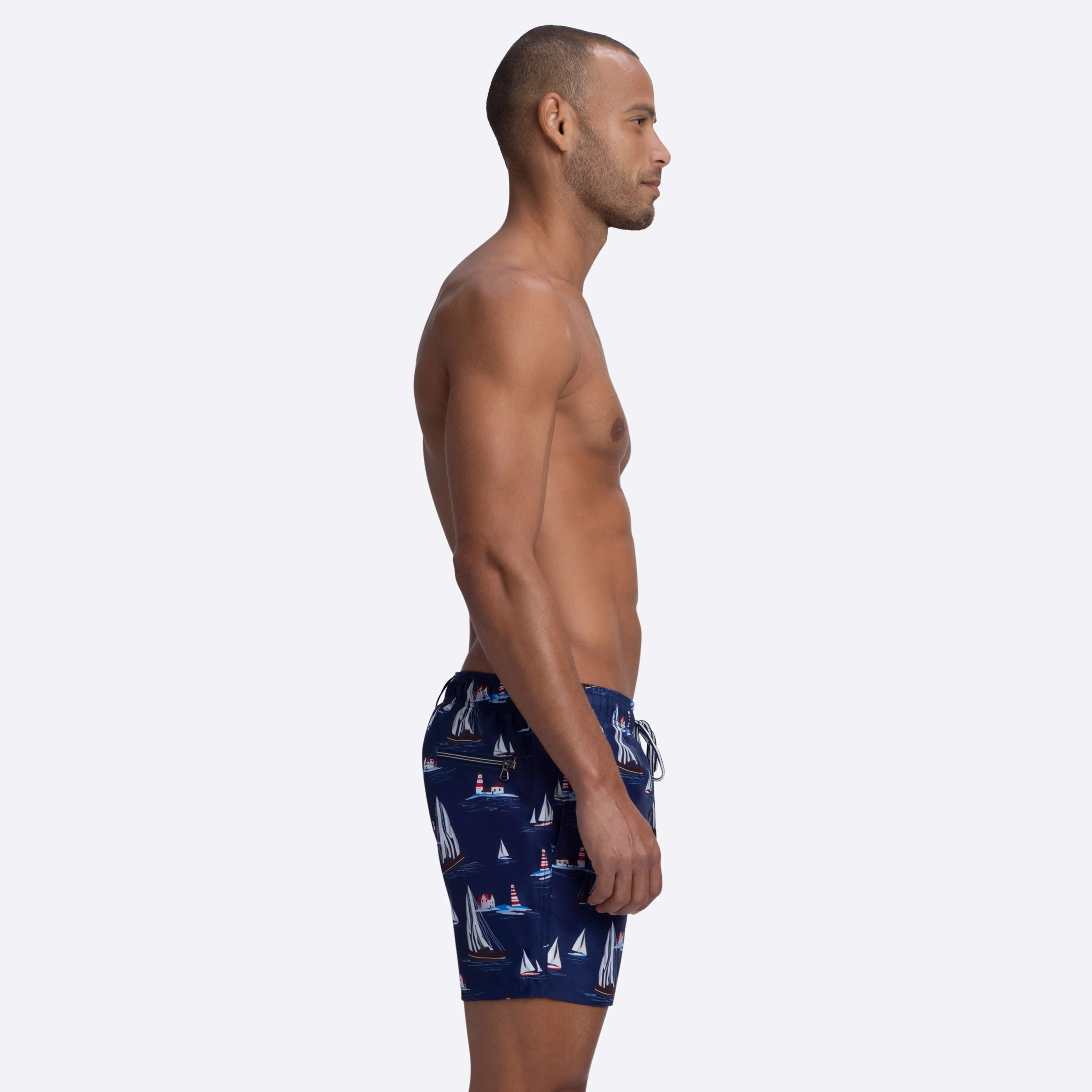 MAX Sailboat and Lighthouse Print Swim Trunks