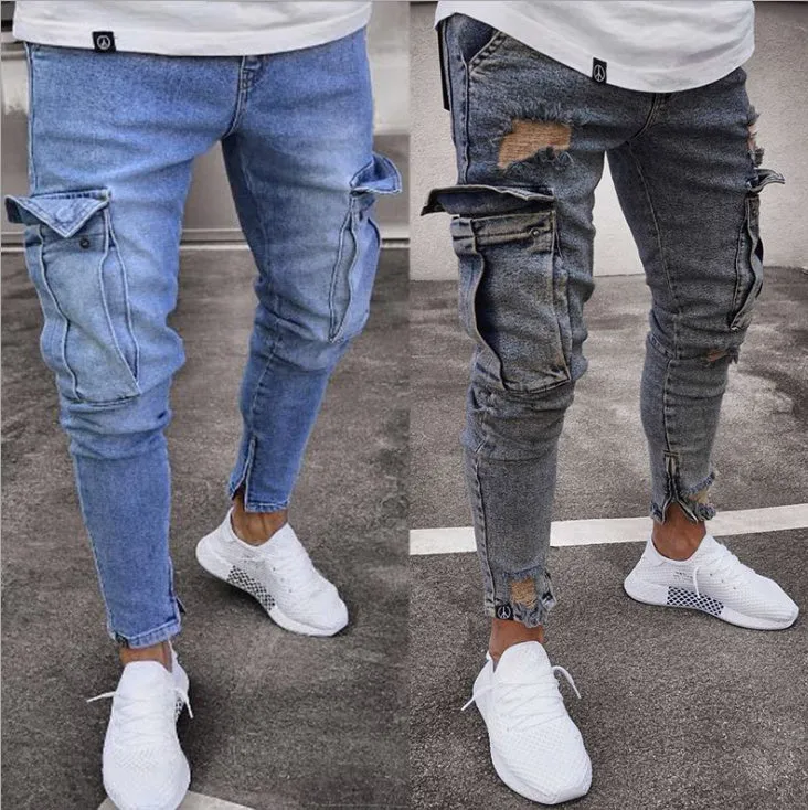 Men Cargo Hole Denim Jeans