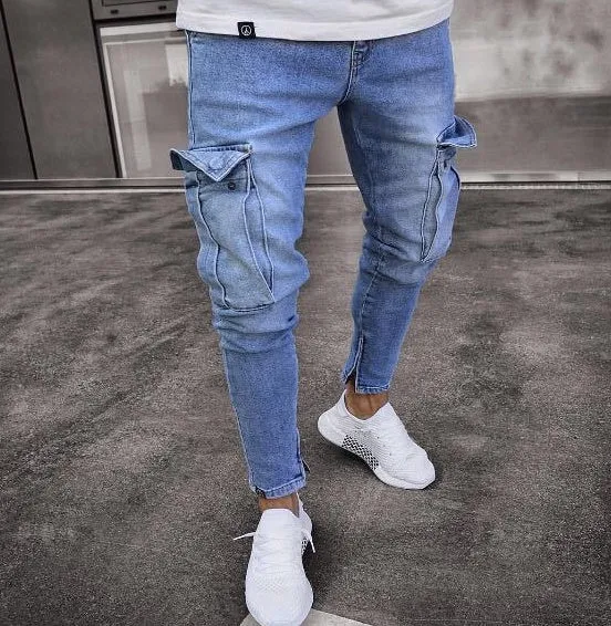 Men Cargo Hole Denim Jeans