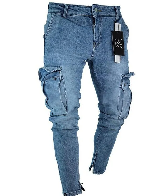 Men Cargo Hole Denim Jeans