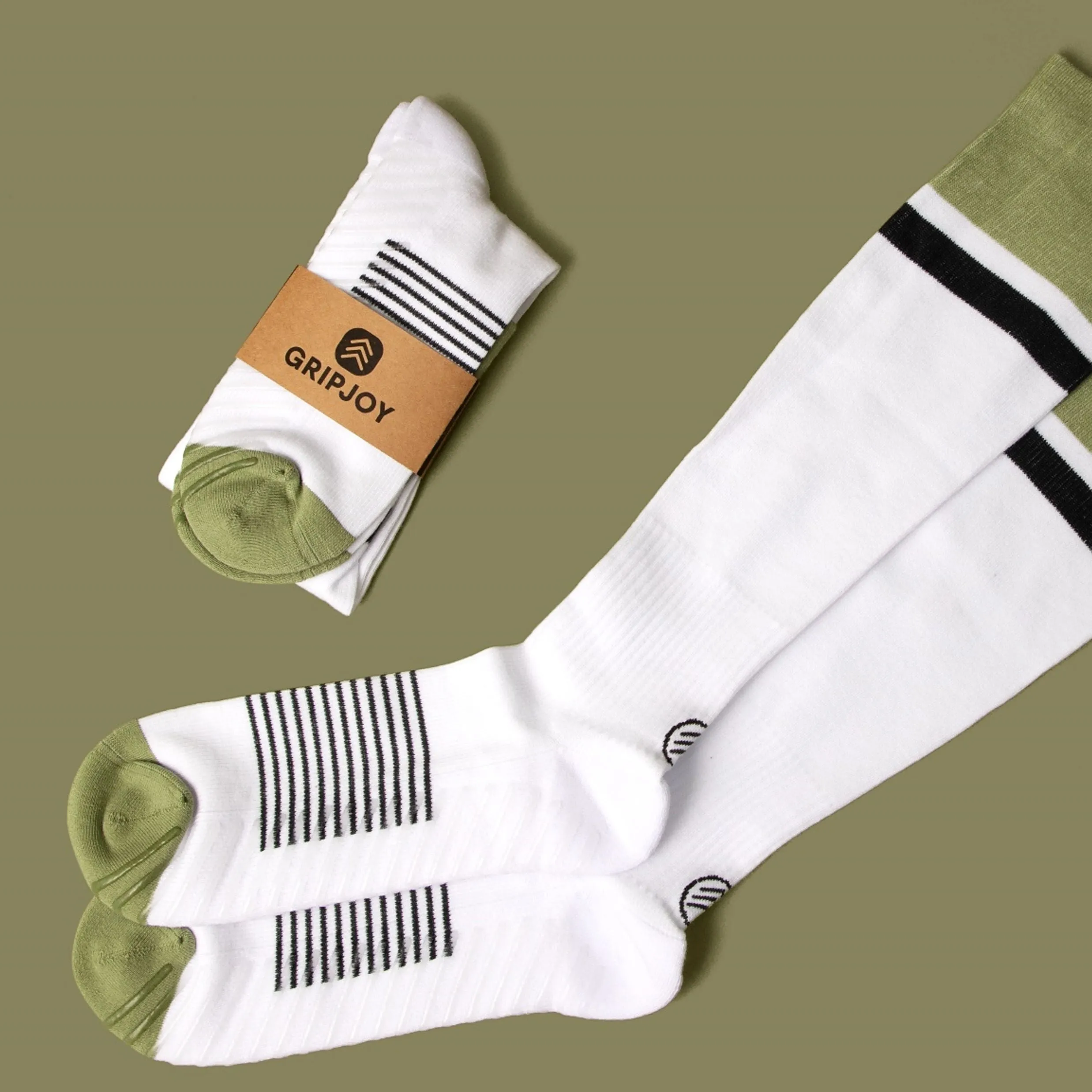 Men's White/Black/Green Compression Socks with Grips - 1 Pair