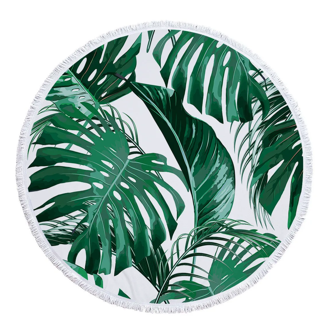 Microfiber Print Tropical Leaves Round Beach Towel